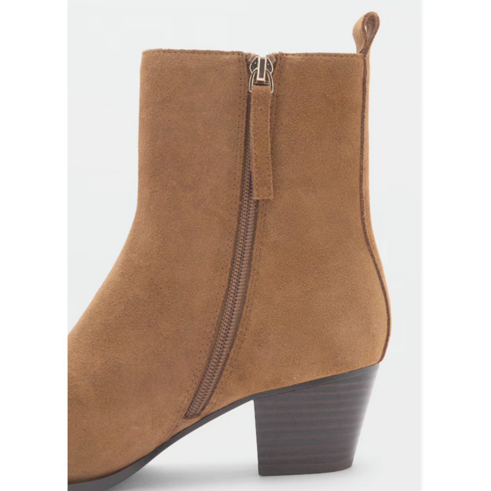 NEW MANGO MNG MEDIUM BROWN SUEDE BLOCK HEEL ANKLE BOOTS BOOTIE 39 US 8.5 - Picture 4 of 8